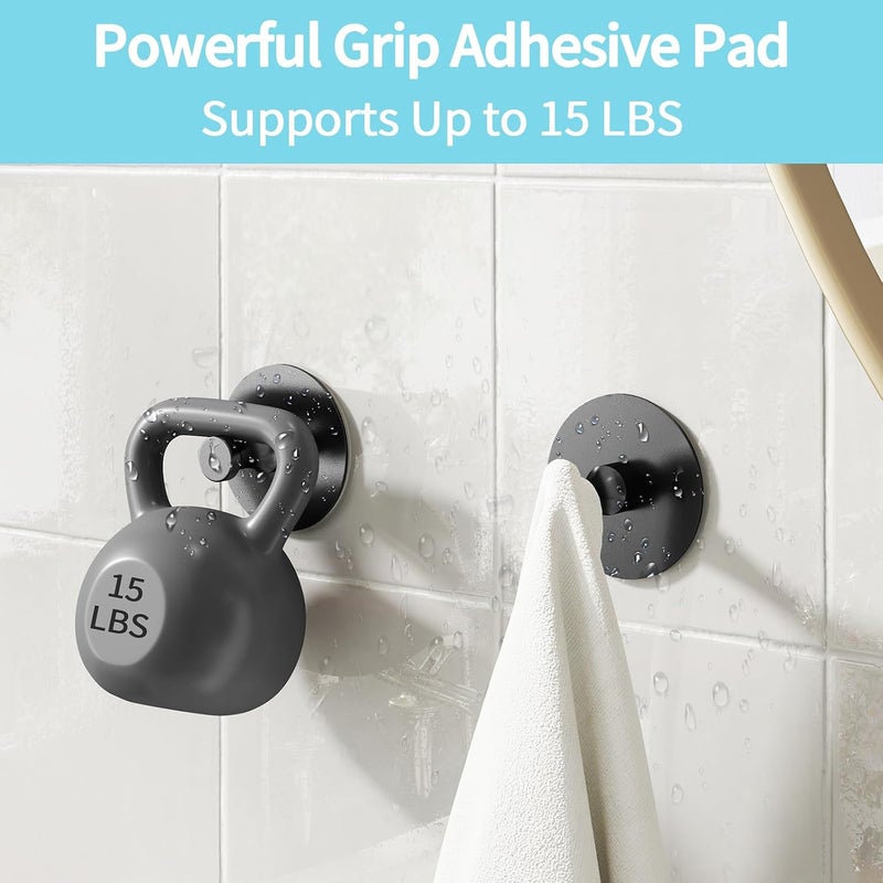 STWWO Adhesive Hooks for Walls No Damage 4 PCS, Heavy Duty Aluminum Strong Adhesive Towel Hooks for Bathrooms for Inside Shower for Hanging Loofah, Clothes, Robes - Image 4