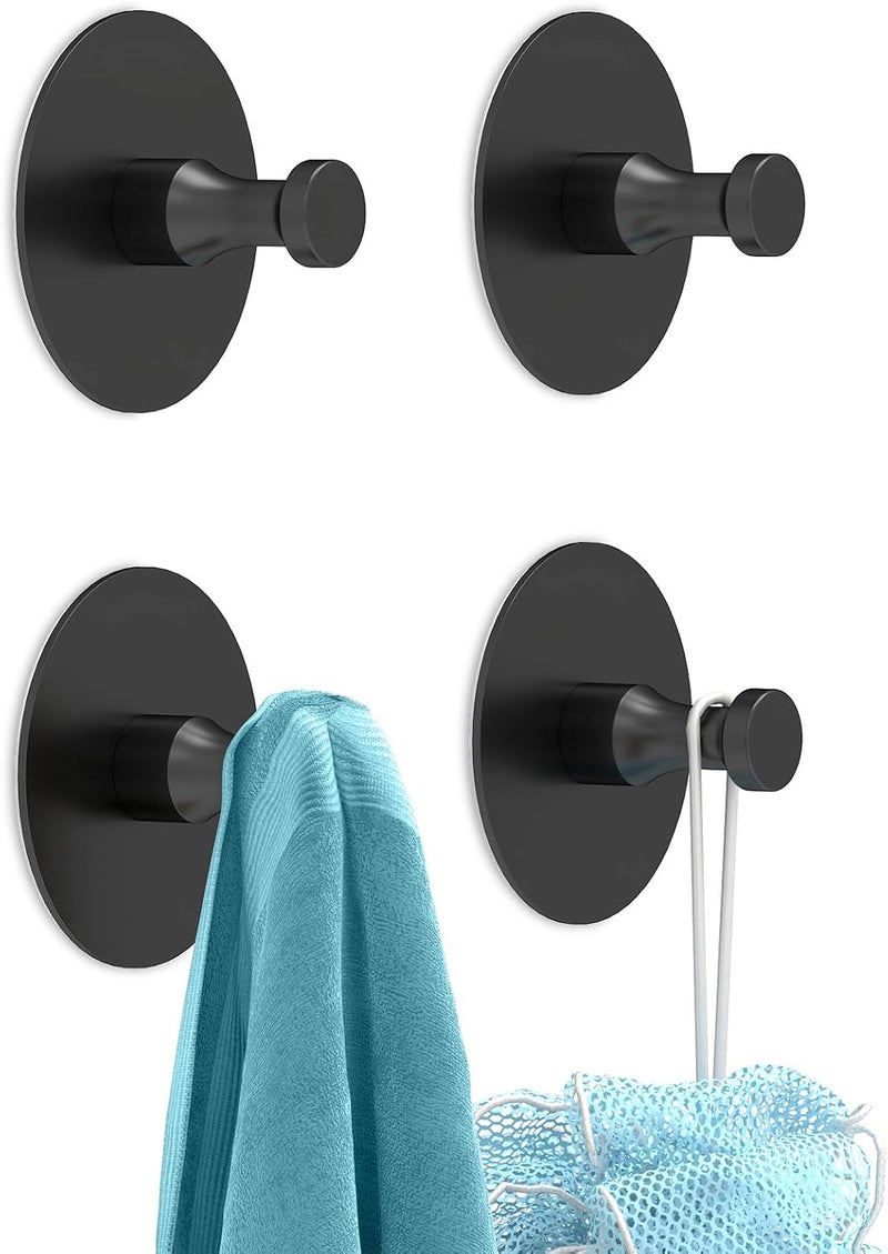 STWWO Adhesive Hooks for Walls No Damage 4 PCS, Heavy Duty Aluminum Strong Adhesive Towel Hooks for Bathrooms for Inside Shower for Hanging Loofah, Clothes, Robes - Image 2