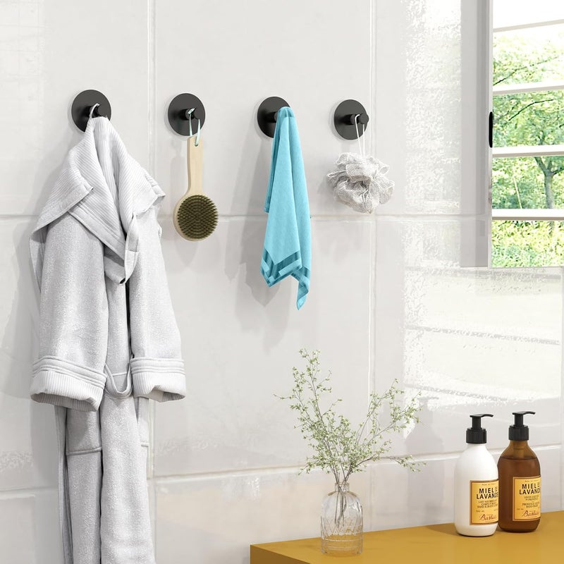 STWWO Adhesive Hooks for Walls No Damage 4 PCS, Heavy Duty Aluminum Strong Adhesive Towel Hooks for Bathrooms for Inside Shower for Hanging Loofah, Clothes, Robes - Image 5