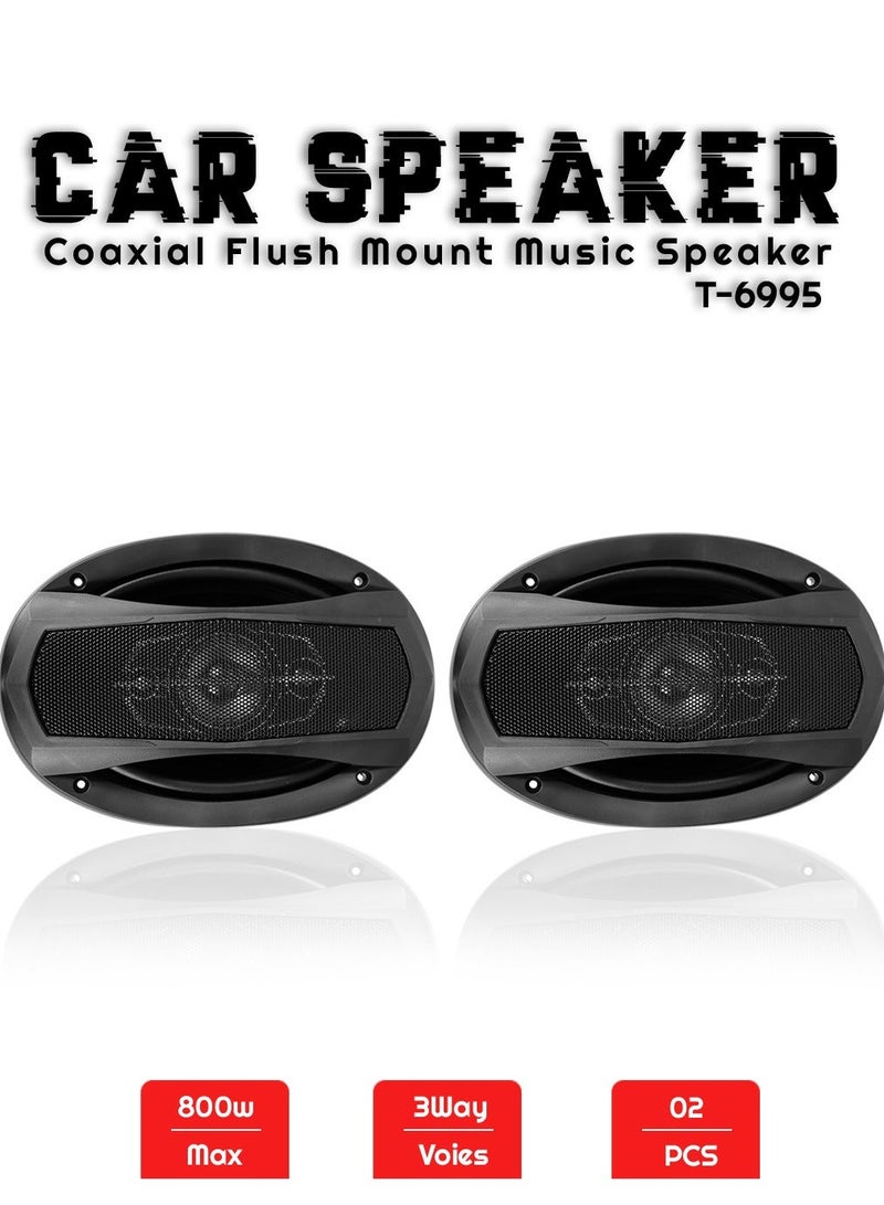 100Miles Car Speaker 3-Way Music Speaker 80W/800W Speaker 6x9" Coaxial Flush Mount Music Speaker 2 Pcs Set T6995 - Image 2