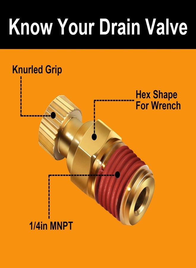 SUNROAD Air Compressor Tank Drain valve, SUNROAD 1/4'' NPT Brass Tank Drain Cock Replacement Part,Knurled end Petcock 3 PCS Drainage Valve with Thumb Screw Handle - Image 3