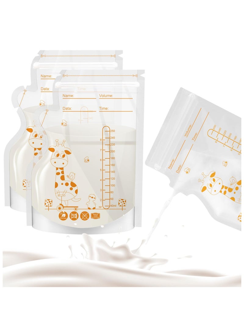 AIYISHI 55Pcs Disposable Breastmilk Storage Bags - Dubble Zipper, 250ML Self Standing, Leak-Proof Freezer Pouches  - Image 2