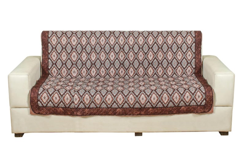 Nendle Box Pattern Printed Quilted 3 Layer Single Piece Sofa Cover 3 Seater with seat and Back Combined Soft Velvet Universal Non-Slip Protector Covers for Living, Drawing Room (Brown, Pack of 1) - Image 2