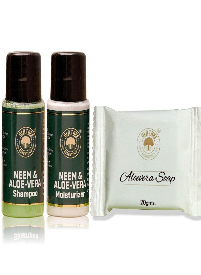 أولد تري شامبو ومرطب أولد تري بالصبار والنيم (20 مل لكل منهما) مع 20 جم من صابون الجلسرين - مجموعة أدوات النظافة الفندقية لغرف الفنادق ودور الضيافة وقاعات الأفراح (مجموعة من 50 قطعة، إجمالي 150 قطعة) - Image 1
