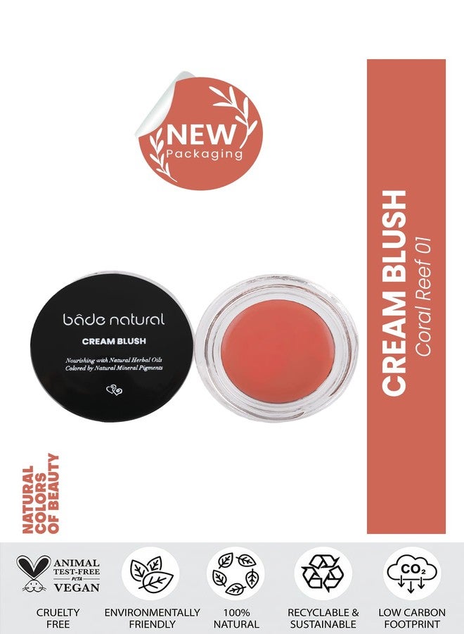 Bade Natural Cream Blush Coral Reef 01 - 100% Natural Buildable Color for Cheeks - Hydrating, Blendable, Cruelty-Free Makeup - Image 2