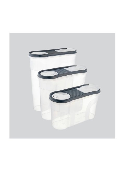 Dunya Plastic Cereal and Legumes Graduated Storage Box, set of 3 Pieces( 2900-2150-1400ml) -Grey Turkey Made