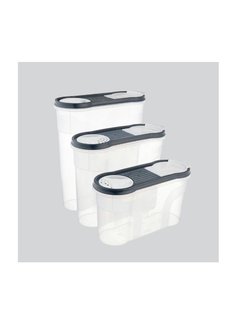 dunya - Dunya Plastic Cereal and Legumes Graduated Storage Box, set of 3 Pieces( 2900-2150-1400ml) -Grey Turkey Made - Image 1