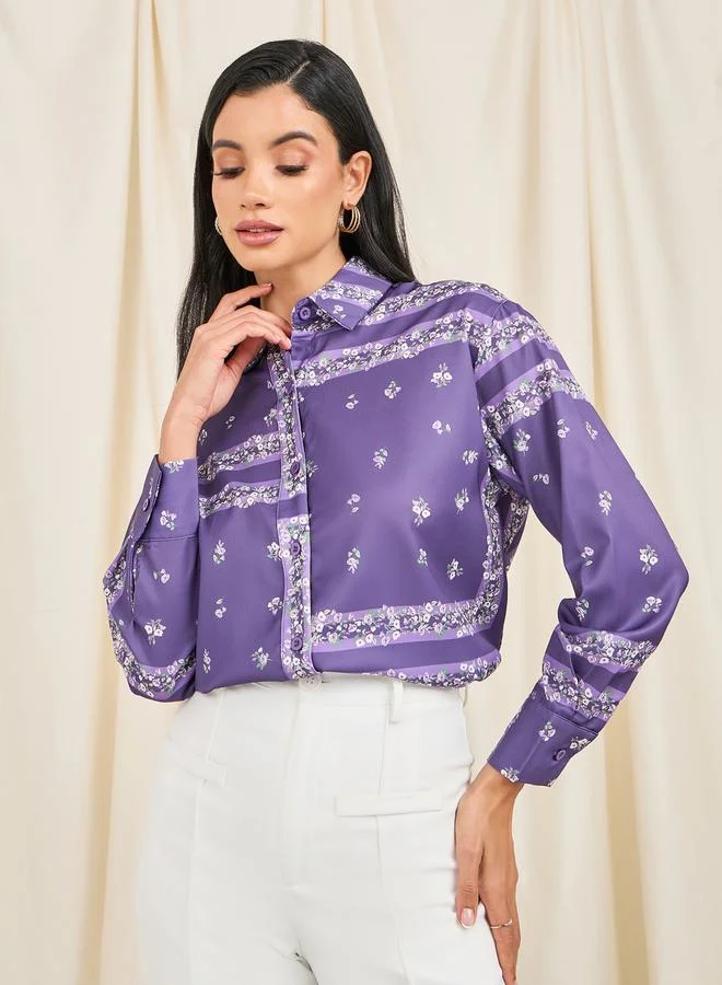 Styli Paisley Print Satin Shirt