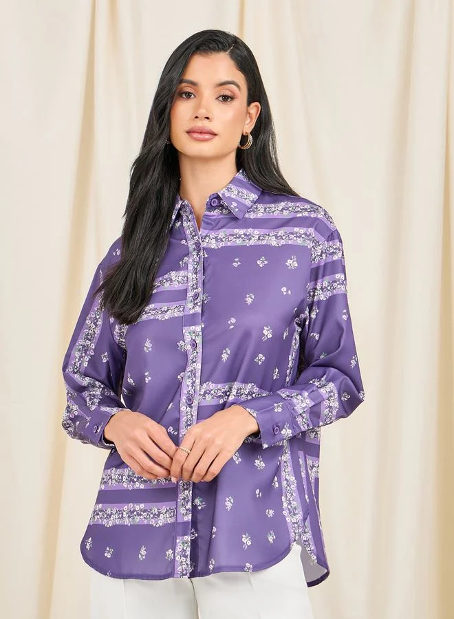 Styli Paisley Print Satin Shirt