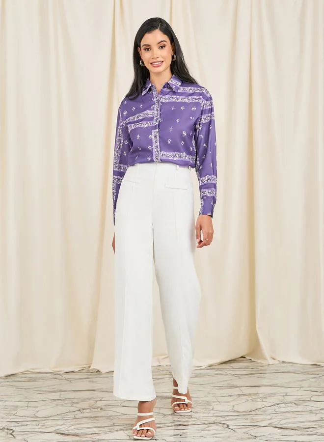 Styli Paisley Print Satin Shirt
