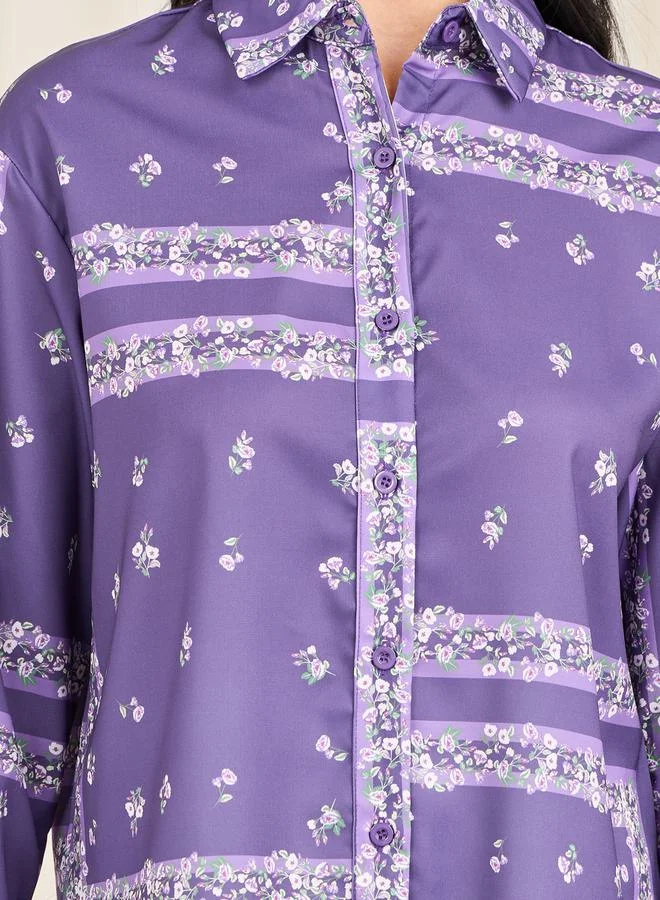 Styli Paisley Print Satin Shirt