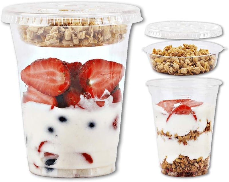 Aatriet 12oz Clear Plastic Parfait Cups with Insert 3.25oz & Flat Lids No Hole - (20 Sets) Yogurt Fruit Parfait Cups for Kids, for Dips and Veggies, Take Away Breakfast and Snacks. No Leaking - Image 1