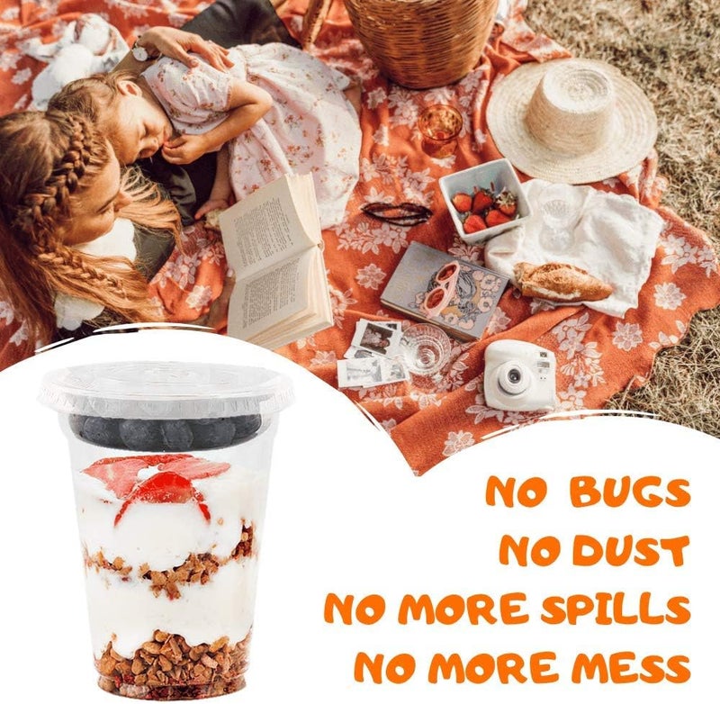 Aatriet 12oz Clear Plastic Parfait Cups with Insert 3.25oz & Flat Lids No Hole - (20 Sets) Yogurt Fruit Parfait Cups for Kids, for Dips and Veggies, Take Away Breakfast and Snacks. No Leaking - Image 4