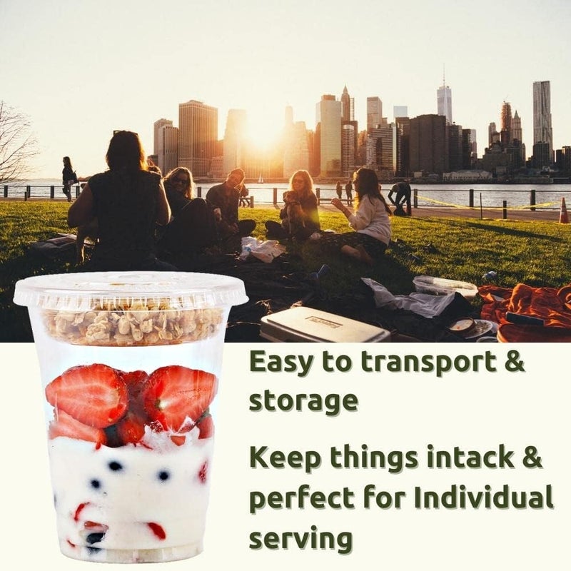 Aatriet 12oz Clear Plastic Parfait Cups with Insert 3.25oz & Flat Lids No Hole - (20 Sets) Yogurt Fruit Parfait Cups for Kids, for Dips and Veggies, Take Away Breakfast and Snacks. No Leaking - Image 5