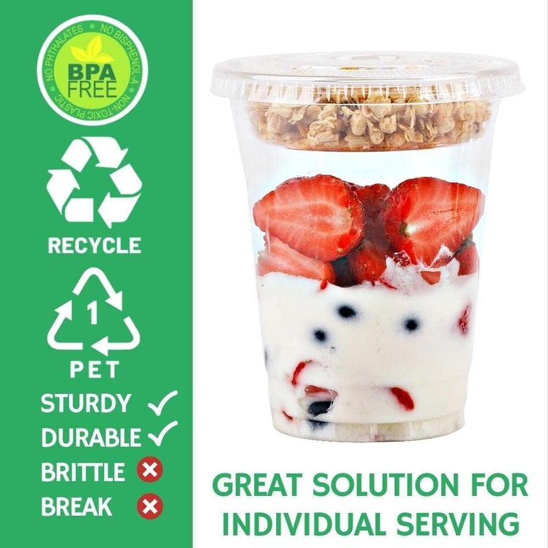 Aatriet 12oz Clear Plastic Parfait Cups with Insert 3.25oz & Flat Lids No Hole - (20 Sets) Yogurt Fruit Parfait Cups for Kids, for Dips and Veggies, Take Away Breakfast and Snacks. No Leaking - Image 3