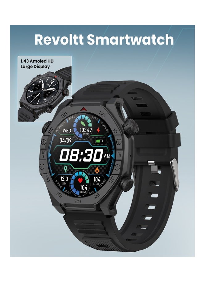 Moxedo Moxedo Revoltt SmartWatch for Men 1.43” Amoled Screen 100+ Watch Faces 120+ Sports Modes with Camera Control Compatible for Android and iOS Phone - Black  - Image 5