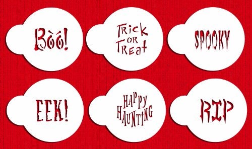 Designer Stencils Small Halloween Cookie Stencil Sayings Beigesemitransparent