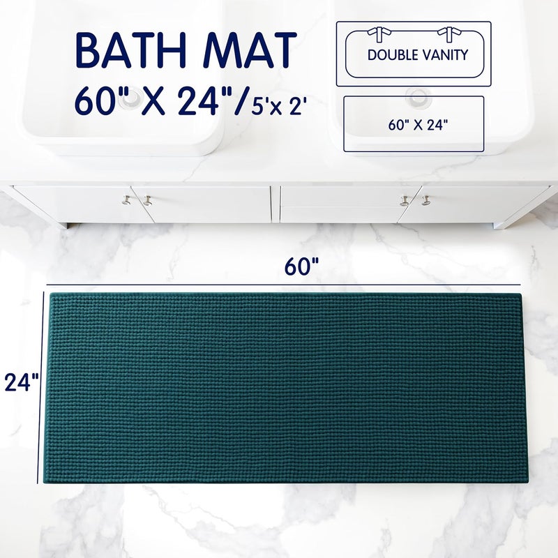 subrtex Bathroom Rugs, 24" x 60" Chenille Bath Rug Soft Short Plush Bath Mat Soft Shower Mat Water Absorbent Shower Mat Quick Dry Machine Washable, Teal - Image 2