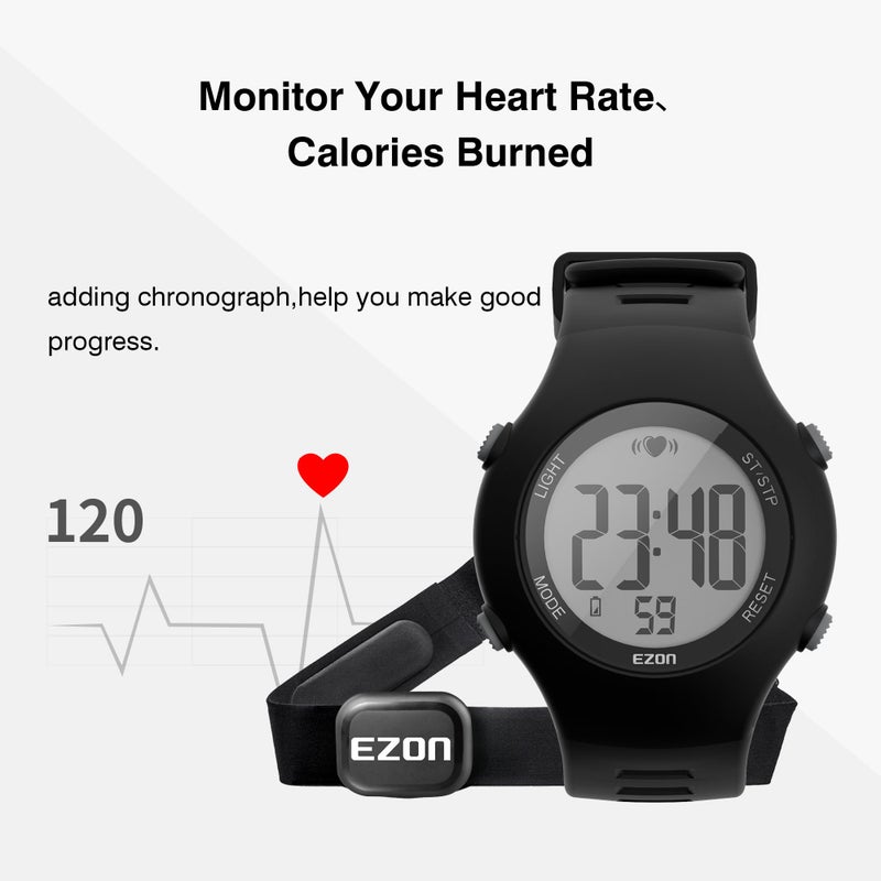 EZON Heart Rate Monitor Chest Strap and Digital Watch,5ATM Waterproof Fitness Tracker with HRM, Stopwatch and Hourly Chime - Ideal Fitness Presents for Men and Women - Image 3
