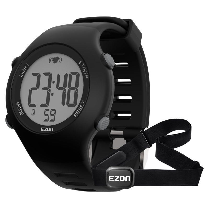 EZON Heart Rate Monitor Chest Strap and Digital Watch,5ATM Waterproof Fitness Tracker with HRM, Stopwatch and Hourly Chime - Ideal Fitness Presents for Men and Women - Image 1