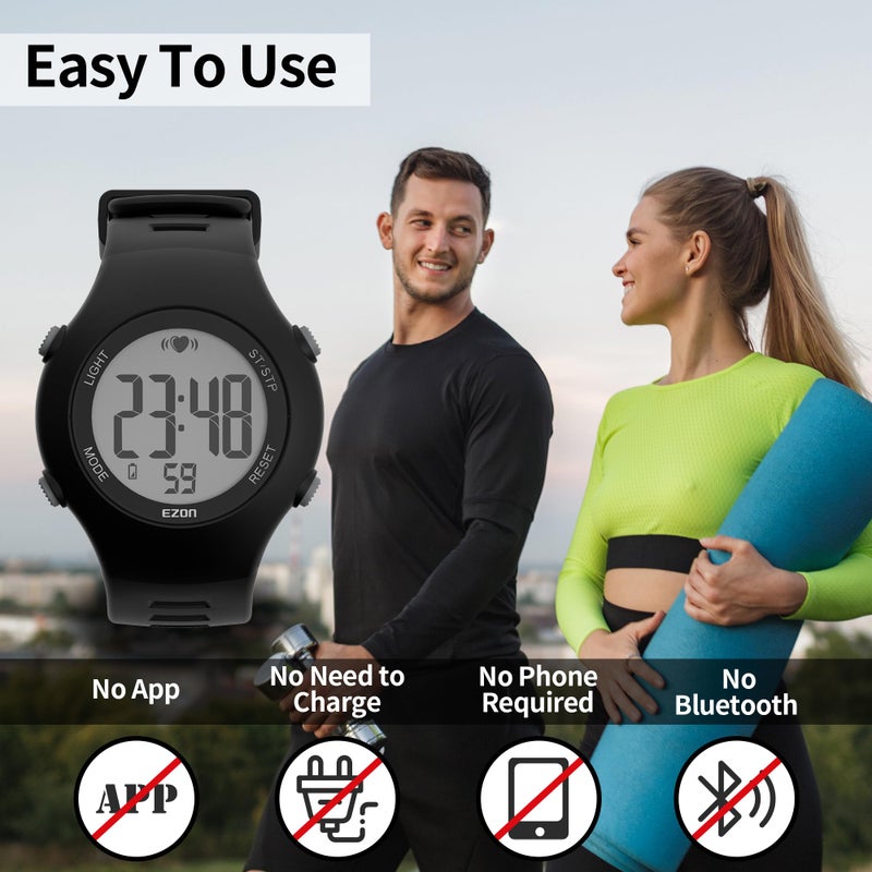 EZON Heart Rate Monitor Chest Strap and Digital Watch,5ATM Waterproof Fitness Tracker with HRM, Stopwatch and Hourly Chime - Ideal Fitness Presents for Men and Women - Image 4