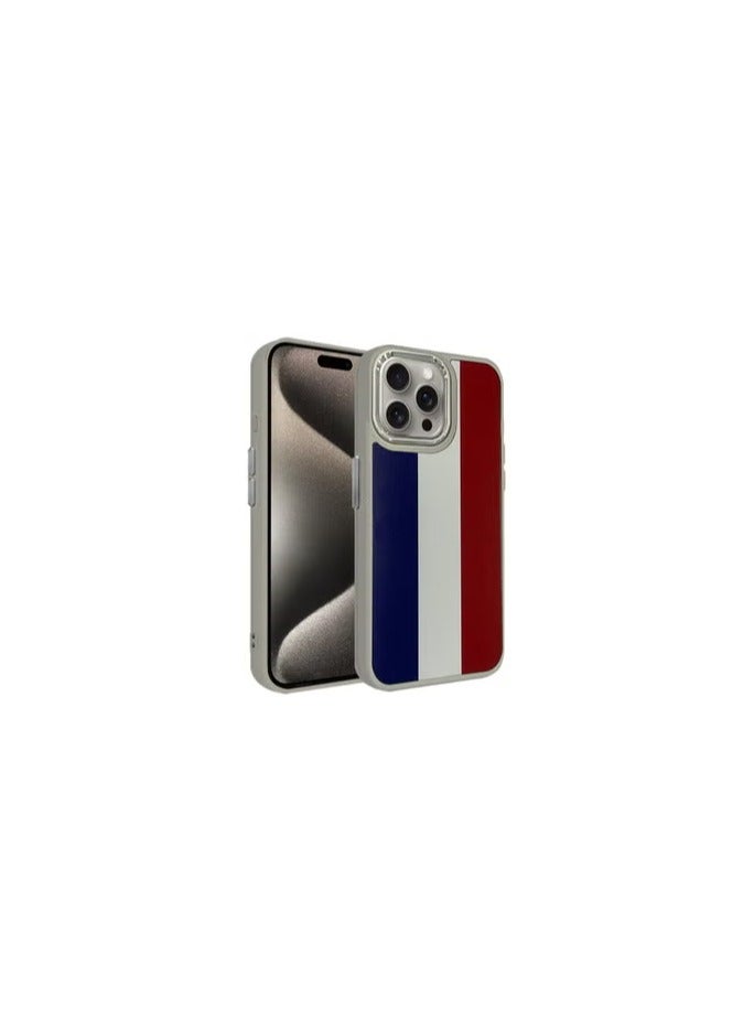 CATANES (for iPhone 15 Pro Max) Case, Hard PC Case, Shockproof Protective Case Cover / France Flag - Side Natural Titanium - Image 1