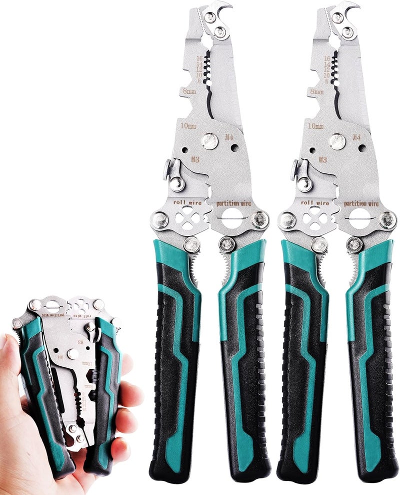 FAITIO 18 In 1 Foldable Ｗire Stripper Crimper, Folding Wire Stripping Tool, Multifunctional Wire Strippers Electrical，Electric Cable Stripper, Cable Cutters with Plier, Crimper, Twister, Splitting, 2pcs - Image 1