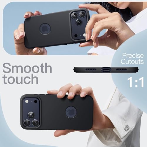 Elzzi Microfiber Cover Compatible for iPhone 17 Pro Case Liquid Silicone Cases Protective Covers Shockproof Back Cover with High Raised Camera Lips (Black) - Image 2