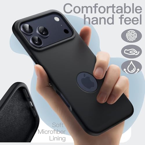 Elzzi Microfiber Cover Compatible for iPhone 17 Pro Case Liquid Silicone Cases Protective Covers Shockproof Back Cover with High Raised Camera Lips (Black) - Image 3
