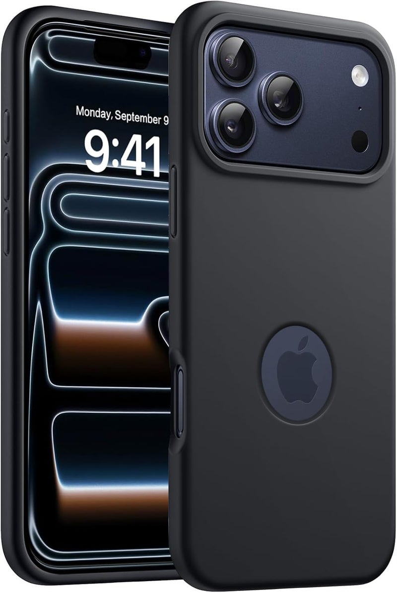 Elzzi Microfiber Cover Compatible for iPhone 17 Pro Case Liquid Silicone Cases Protective Covers Shockproof Back Cover with High Raised Camera Lips (Black) - Image 1
