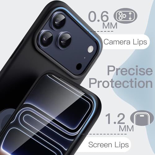 Elzzi Microfiber Cover Compatible for iPhone 17 Pro Case Liquid Silicone Cases Protective Covers Shockproof Back Cover with High Raised Camera Lips (Black) - Image 5