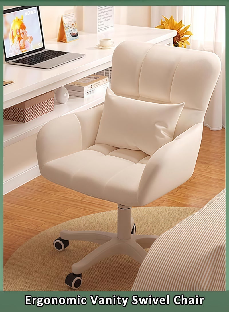 Home Office Desk Chair with 360° Wheels Cute Chair with Pillow Height Adjustable Swivel Chair Comfortable Reclining Chair Makeup Chair Ergonomic Vanity Chair Desk Chair for Dormitorie Office Study - Image 1