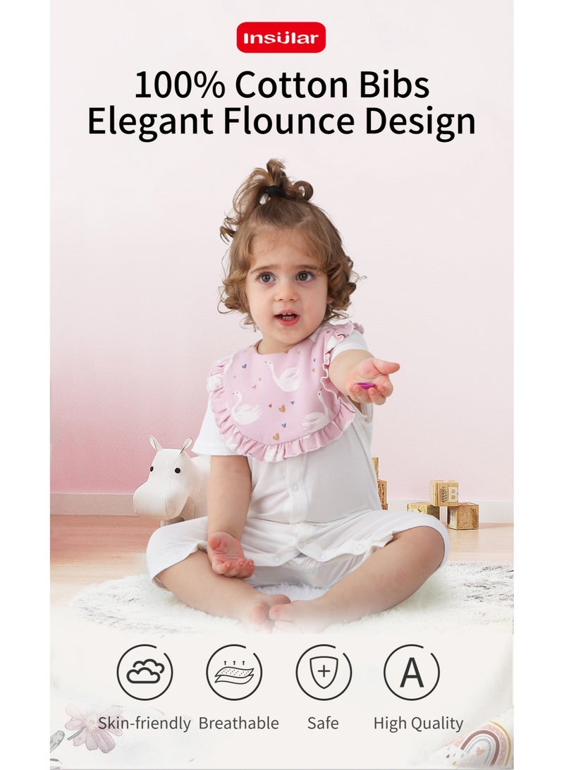 انسولار طقم من 3 مرايل أطفال من قماش الموسلين المتين، مرايل للجنسين، بنين وبنات، مرايل رضاعة قابلة للتعديل، مرايل رضاعة ناعمة من القطن، حواف مكشكشة، مناسبة لحديثي الولادة والأطفال الصغار (متعددة الألوان). - Image 4