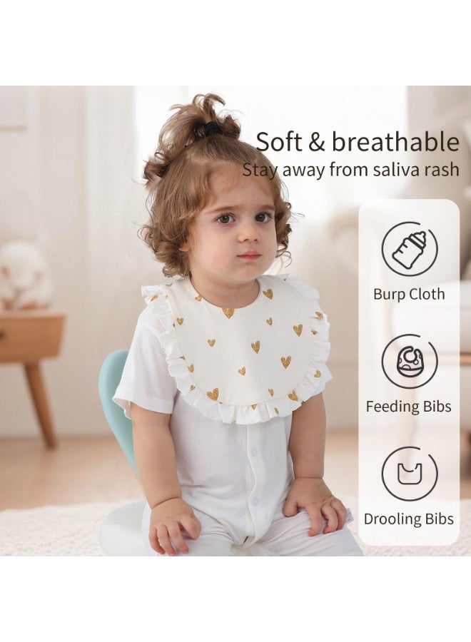 انسولار طقم من 3 مرايل أطفال من قماش الموسلين المتين، مرايل للجنسين، بنين وبنات، مرايل رضاعة قابلة للتعديل، مرايل رضاعة ناعمة من القطن، حواف مكشكشة، مناسبة لحديثي الولادة والأطفال الصغار (متعددة الألوان). - Image 5