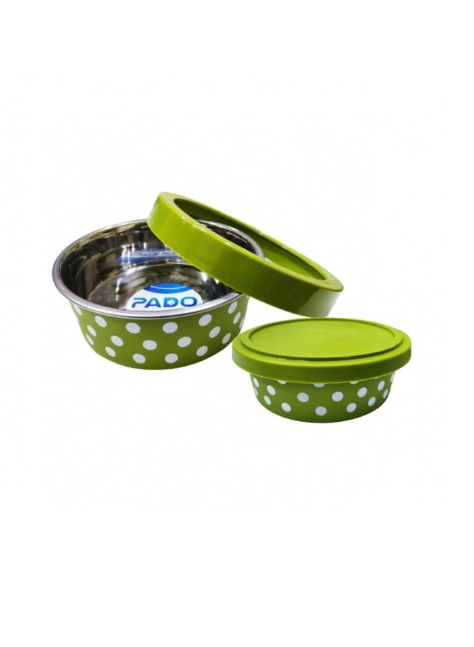 PADO 2Pc Stainless Steel Pet Feeding Bowl With Anti-Skid Rubber And Lid For Cats And Dogs 15Cm - Image 1