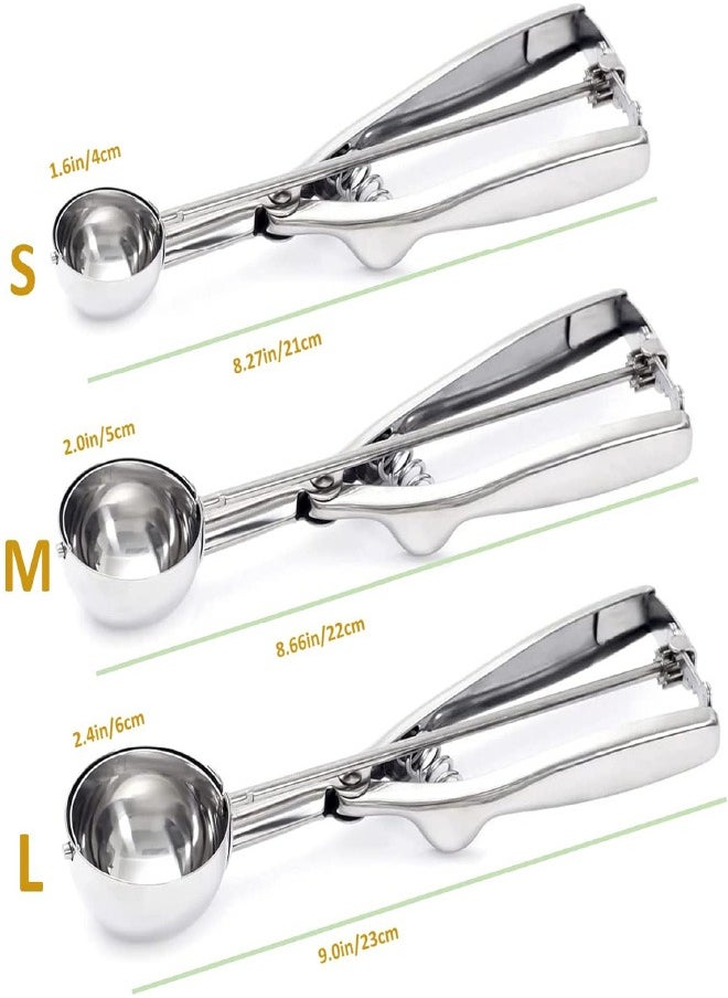Generic - Ice Cream Scoop, 3Pcs Cookie Scoop Set, Stainless Steel Cookie Dough Scoop, Cookie Scoops for Baking Set of 3, Ice Cream Scooper with Trigger Release, Cookie Scooper for Baking, Cupcake Scoop - Image 1