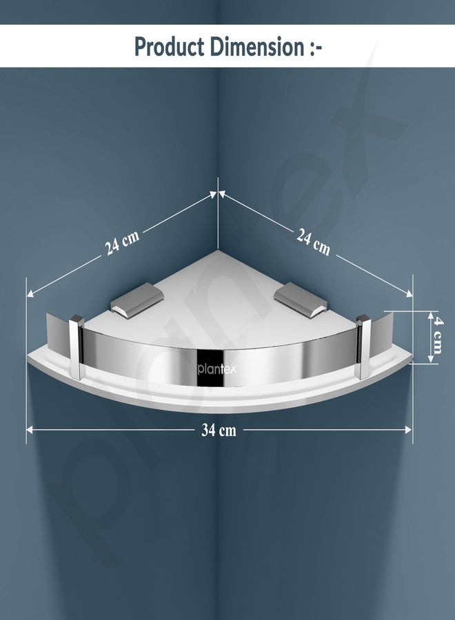 Plantex Bathroom Corner Shelf for Wall Acrylic/Wall Mounted Shelf for Bathroom with Stainless Steel Railings/Wash Room Accessories Items (White, 10x10 inches) - Image 4