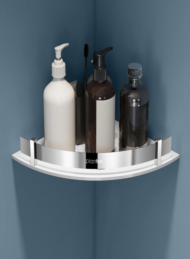 Plantex Bathroom Corner Shelf for Wall Acrylic/Wall Mounted Shelf for Bathroom with Stainless Steel Railings/Wash Room Accessories Items (White, 10x10 inches) - Image 1