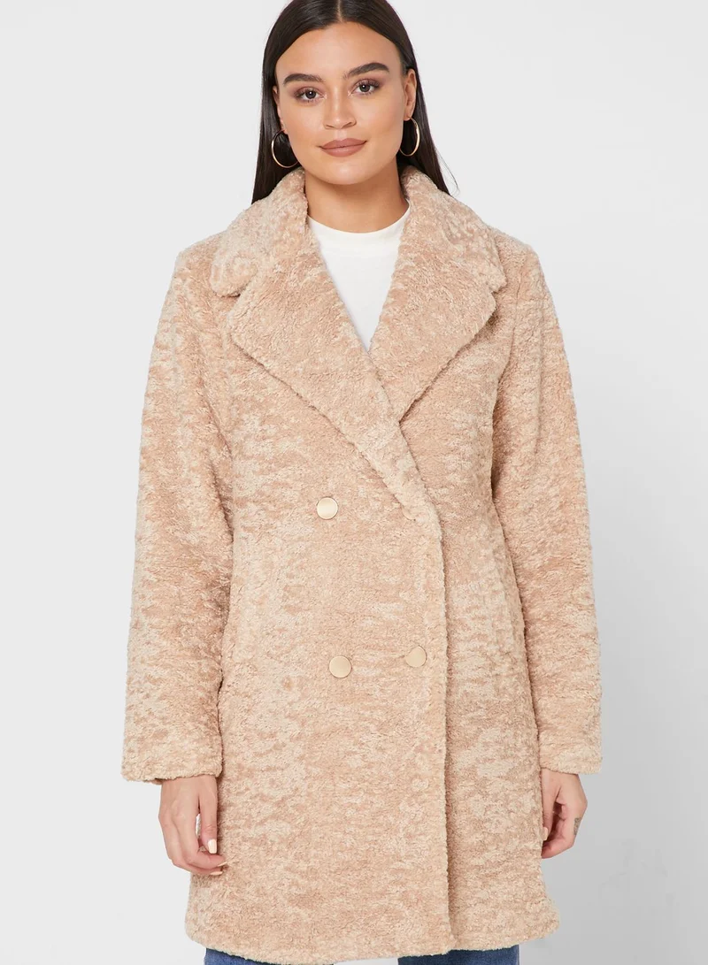 ELLA Longline Faux Fur Double Breasted Jacket