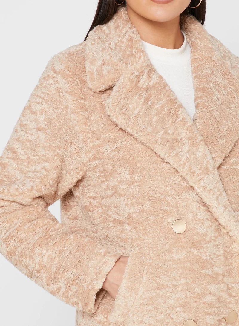 ELLA Longline Faux Fur Double Breasted Jacket