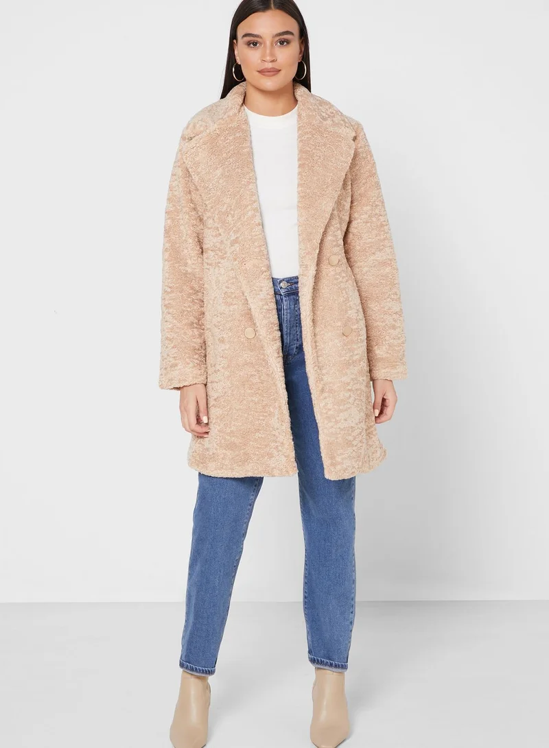 ELLA Longline Faux Fur Double Breasted Jacket