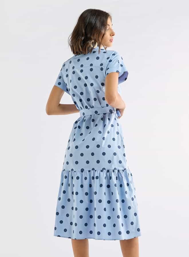 سبلاش فيڤ فستان قميص بطبعات منقّطة وجيوب ورباط - Image 3