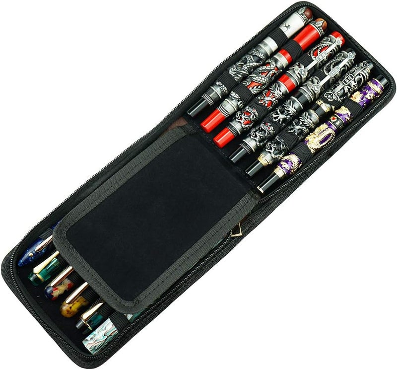 erofa 12 Fountain Pen Case PU Leather Rollerball Pen Display Holder Bag Large Capacity for Your Collection - Brown - Image 5