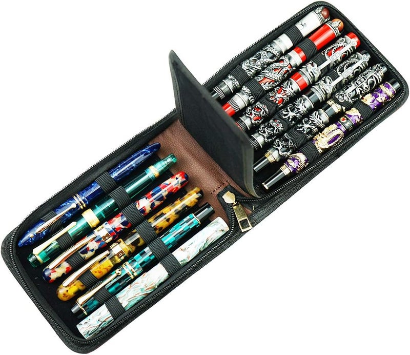erofa 12 Fountain Pen Case PU Leather Rollerball Pen Display Holder Bag Large Capacity for Your Collection - Brown - Image 1
