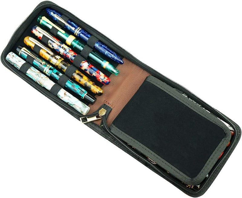 erofa 12 Fountain Pen Case PU Leather Rollerball Pen Display Holder Bag Large Capacity for Your Collection - Brown - Image 4