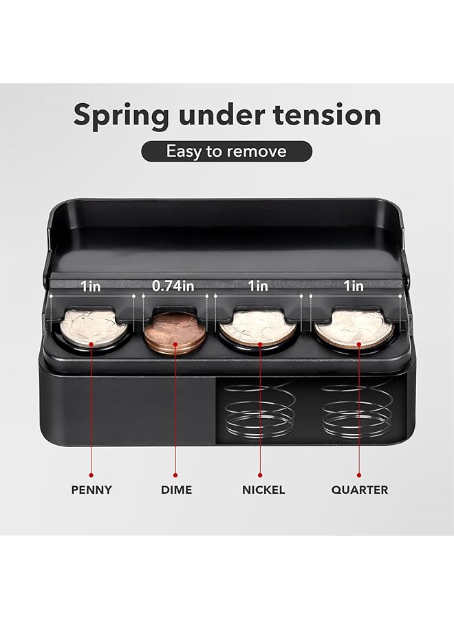 X spring Coin Holder Universal Coin Case Storage Box Holder For Car Compatible With Coins Of Different Sizes Premium Classic Black Plastic Car Coin Change Organizer Car Interior Accessories - Image 2