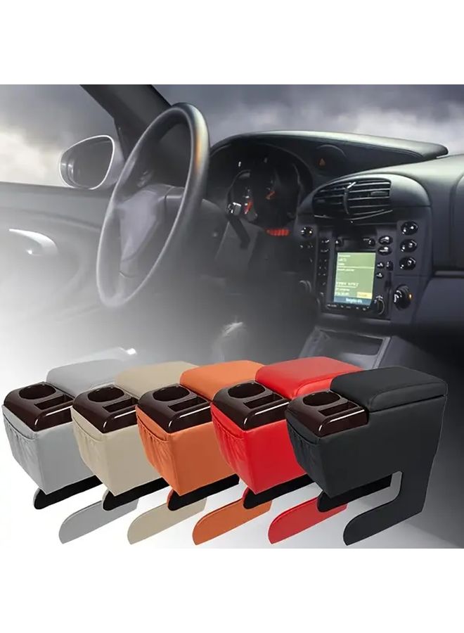 1pc Universal Car Armrest Box Gray With Cup Holder And Top Cover Cushion Plastic Controller Organizer For Truck SUV Van Business Storage Auto Interior Accessories Easy Installation Recommend Checking Size - Image 1
