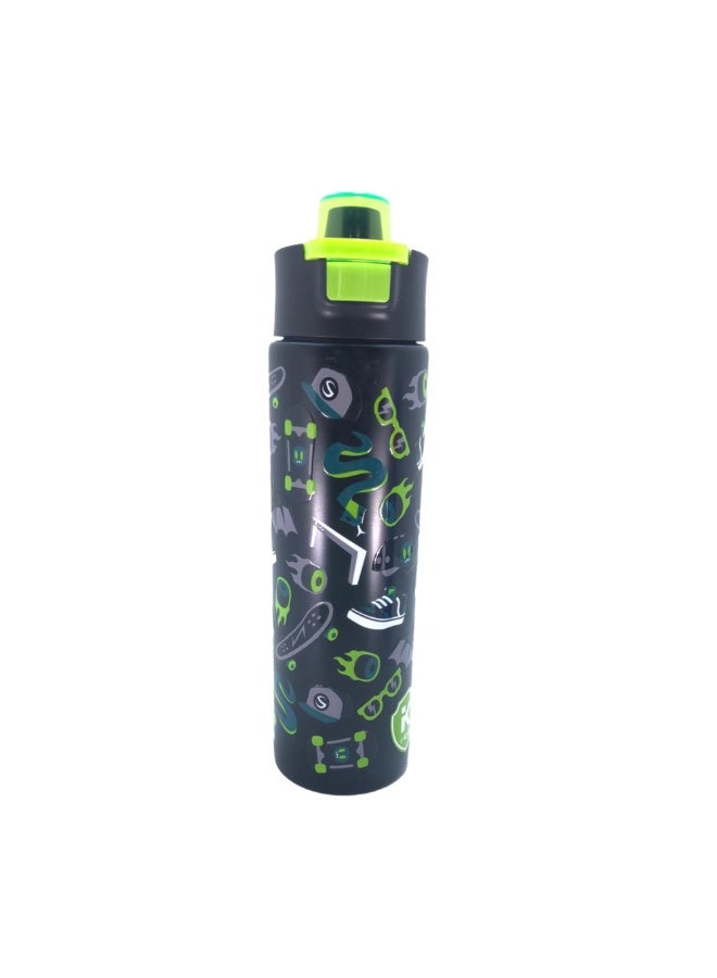 i-kola SKATE BLACK 520 ML Kids Water Bottle for School | BPA-Free Stainless Steel Water Bottle for Boys & Girls | Leakproof, Unbreakable, Easy to Drink, Quick Open Lock (TS-9200 BS 2) - Image 2