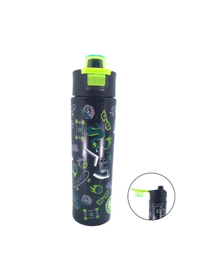 i-kola SKATE BLACK 520 ML Kids Water Bottle for School | BPA-Free Stainless Steel Water Bottle for Boys & Girls | Leakproof, Unbreakable, Easy to Drink, Quick Open Lock (TS-9200 BS 2) - Image 1