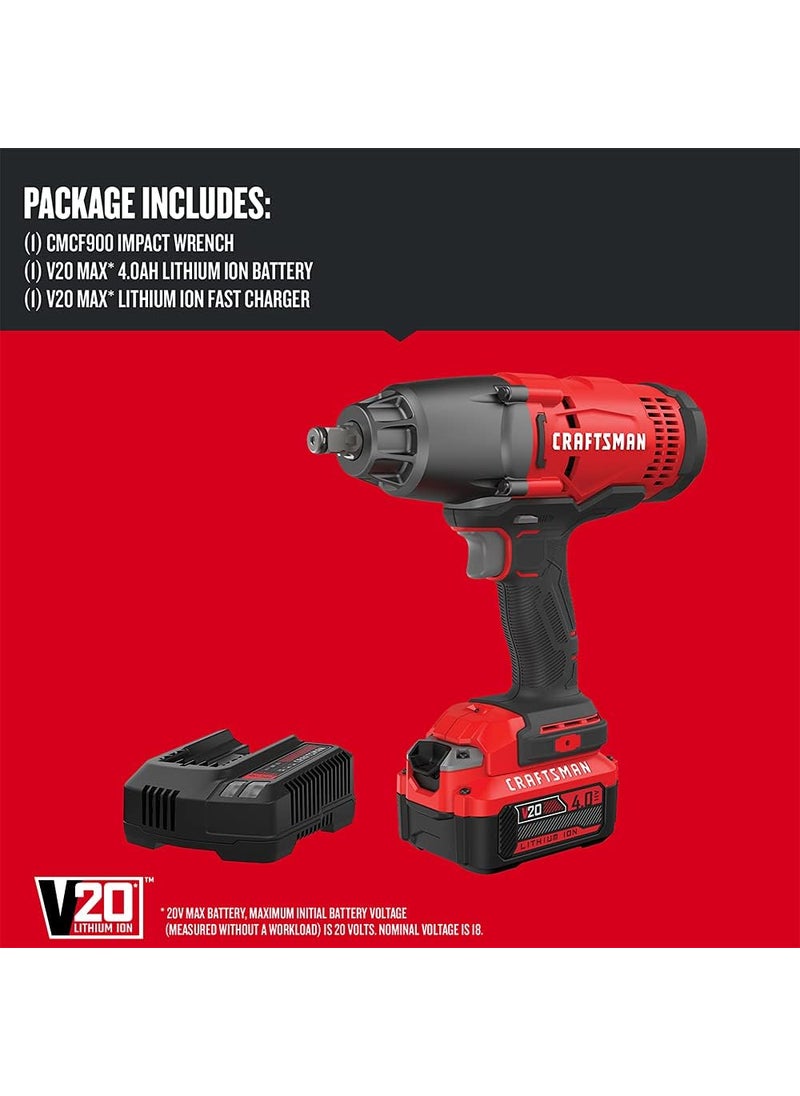 CRAFTSMAN CRAFTSMAN V20 RP 12 inch Cordless Impact Wrench Kit Brushless 4Ah Battery and Charger Included CMCF900M1  - Image 3